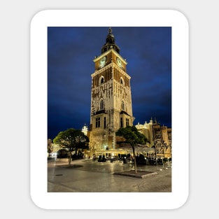 Town Hall Tower Krakow Poland Night Sticker